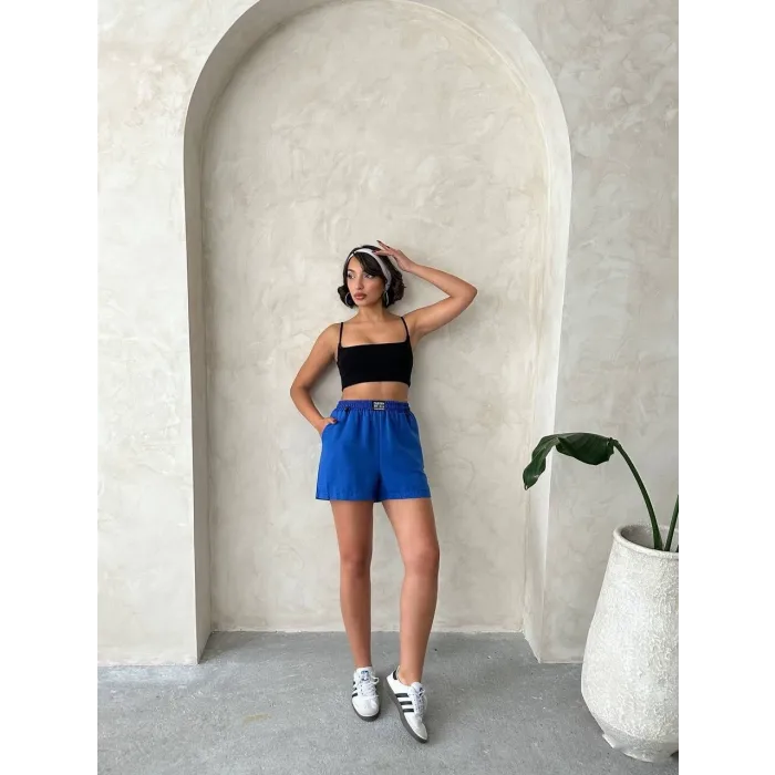 Armalı keten şort saks mavisi s251003