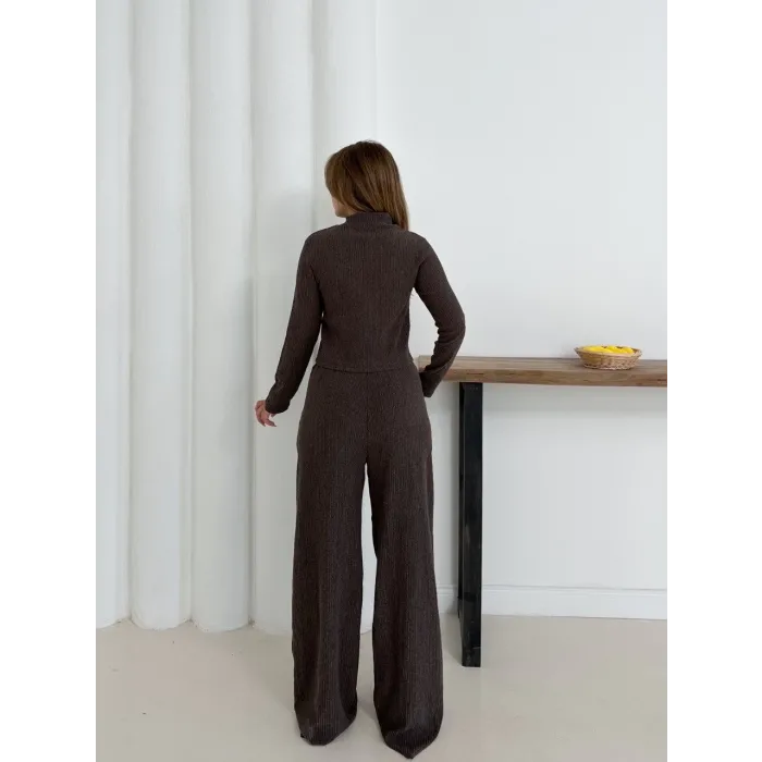 Balıkçı yaka örme takım kahve st265865