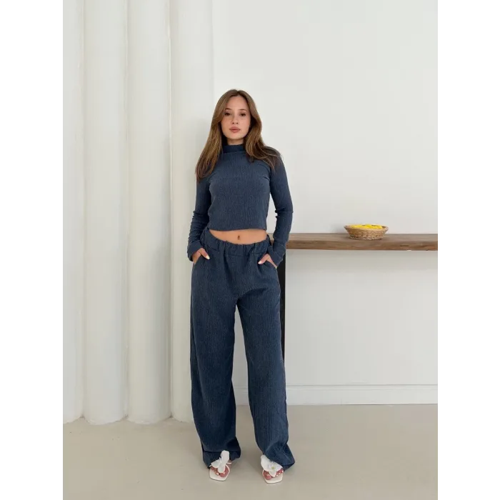 Balıkçı yaka örme takım lacivert st265865