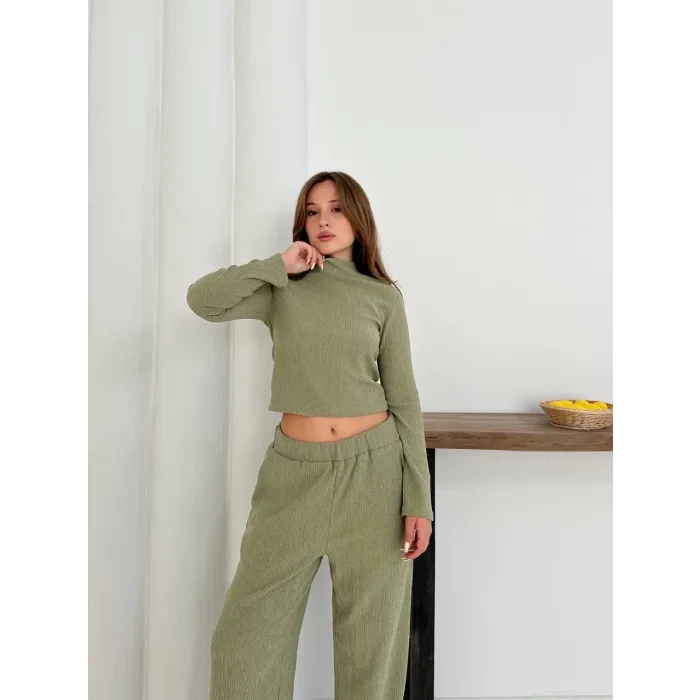 Balıkçı yaka örme takım mint st265865