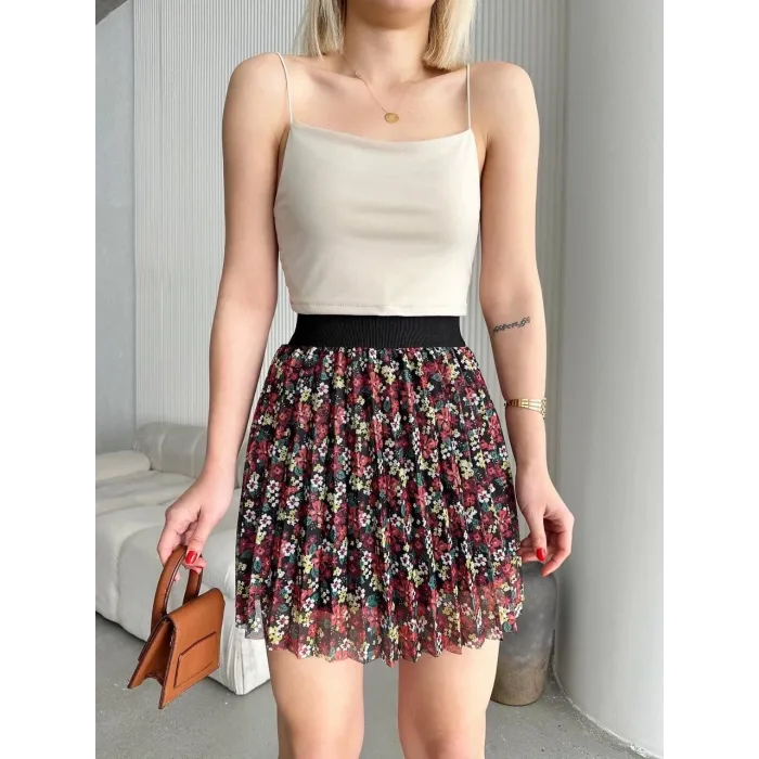 Baskılı astarlı mini etek