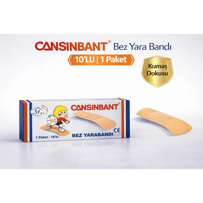 Cansinbant Bez Yarabandı 10 lu 1 Paket 1,9 x 7,2 cm Fabric First Aid Plaster