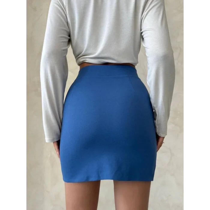 Çift yırtmaçlı etek indigo s25910