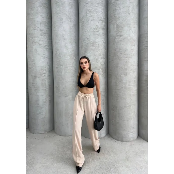 Çımalı keten pantolon