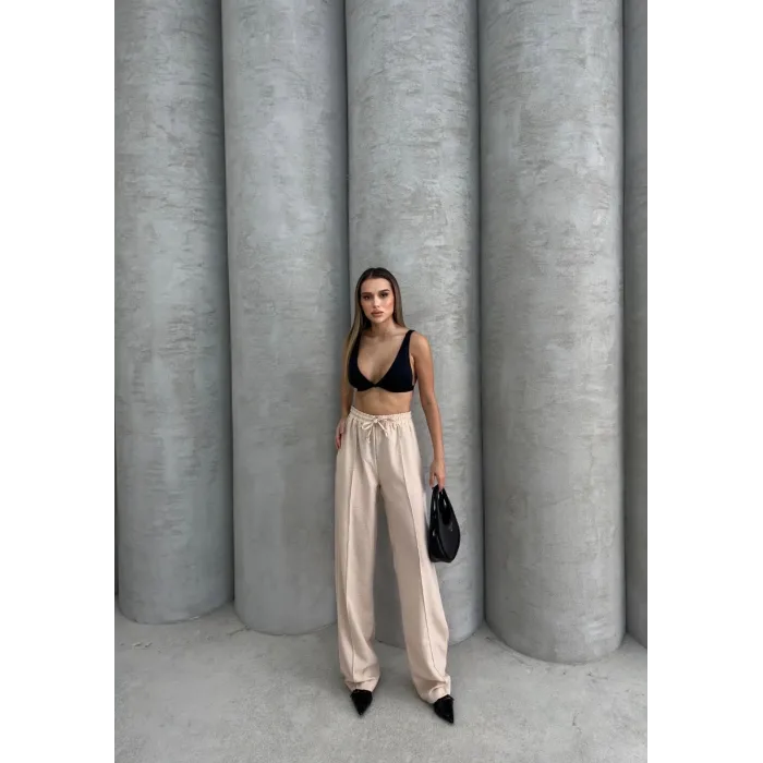 Çımalı keten pantolon