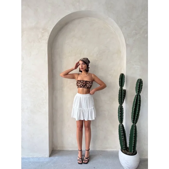 Çingene keten etek beyaz s24808