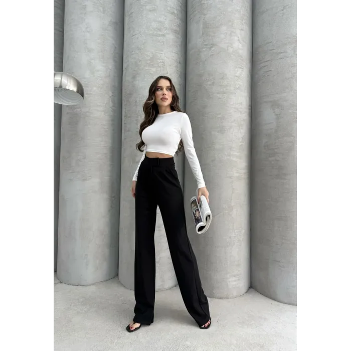 Cırtlı pantolon krep siyah pt