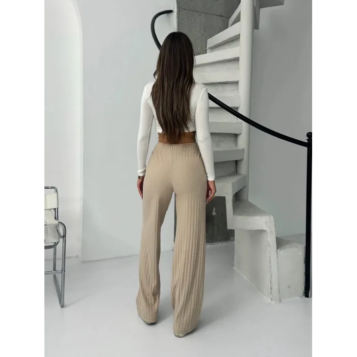 Fitilli şardonlu pantolon bej a4058