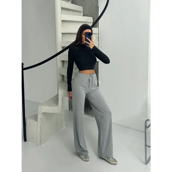 Fitilli şardonlu pantolon gri a4058