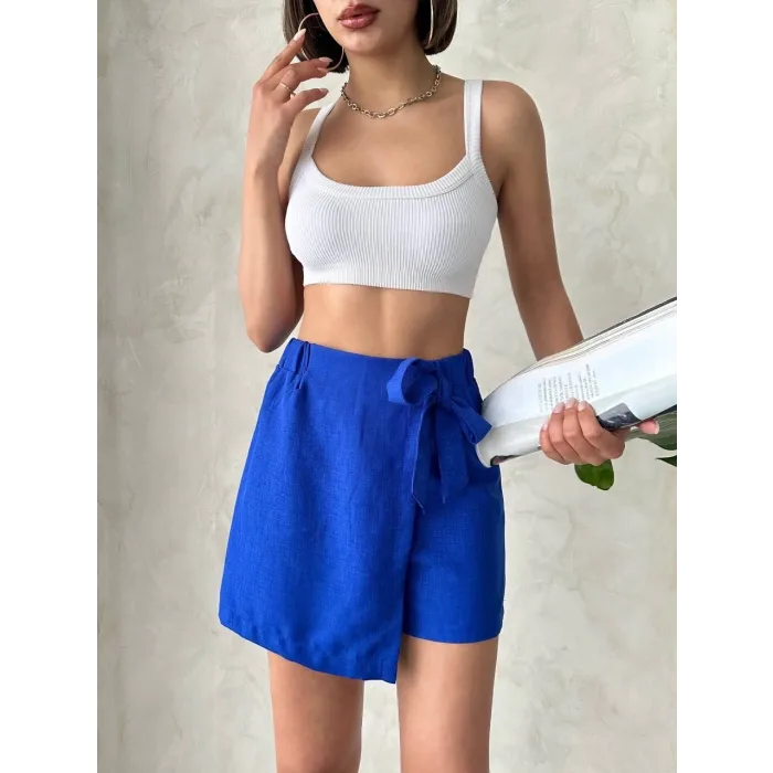 Fiyonklu şort etek saks s255021