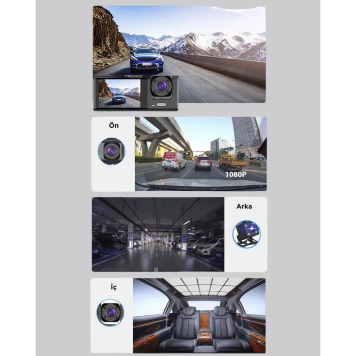 Full HD Araç Kamerası Çift Yönlü Kayıt ve Darbe Sensörü