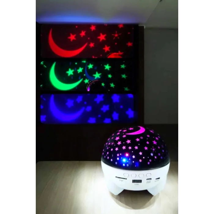 Gece Lambası Projeksiyon Görünümlü Şarjlı Yıldızlı Yuvarlak