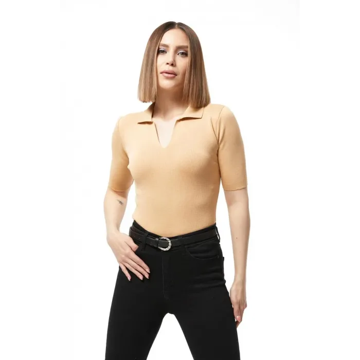 Gömlek yaka yazlık triko bluz