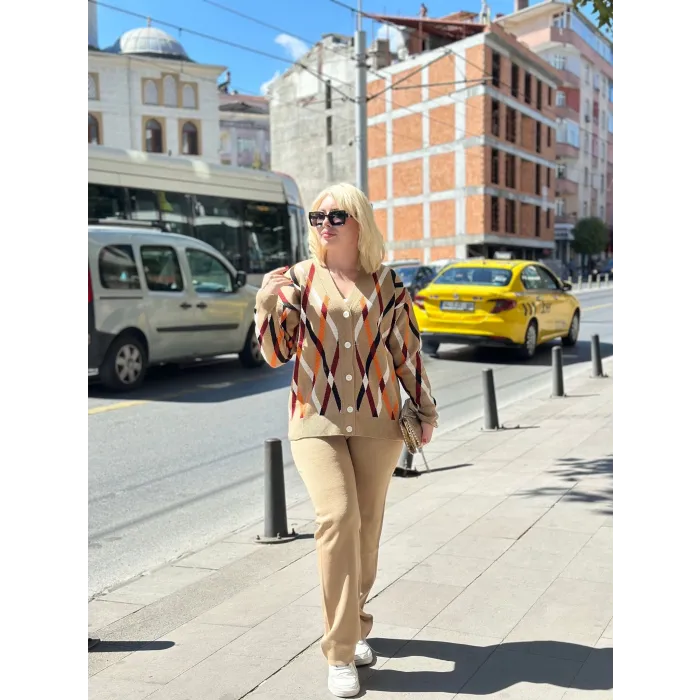 Hırka pantolon alt üst triko takım vizon