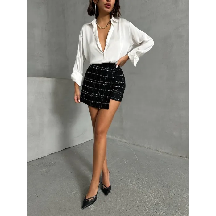 İki düğmeli ch kumaş şort etek siyah h26414