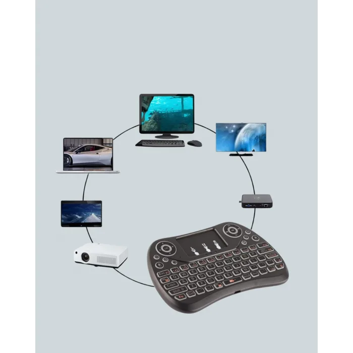 Işıklı Kablosuz Mini Klavye – 2.4 GHz, Dokunmatik Mouse Özellikli