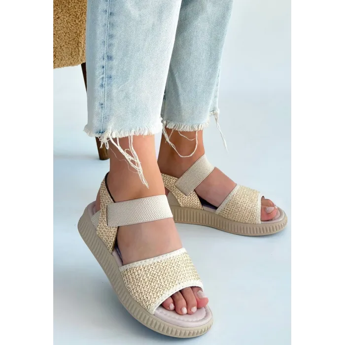 Jake Bej Hasır Cilt Sandalet