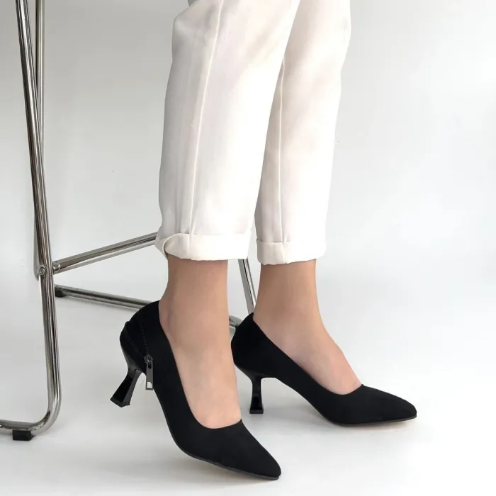 Jedi Siyah Süet Topuklu Ayakkabı