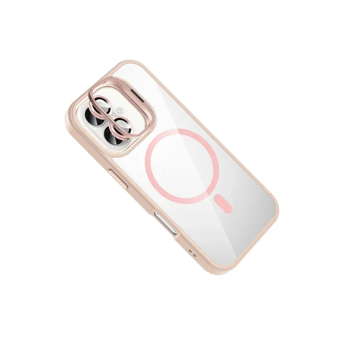 Joko Apple iPhone 16 Plus Remim Lensli Magsafe Standlı Kapak - Pembe