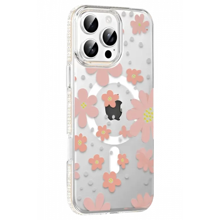 Joko Apple iPhone 16 Pro Max Floral Magsafe Kapak - Pembe