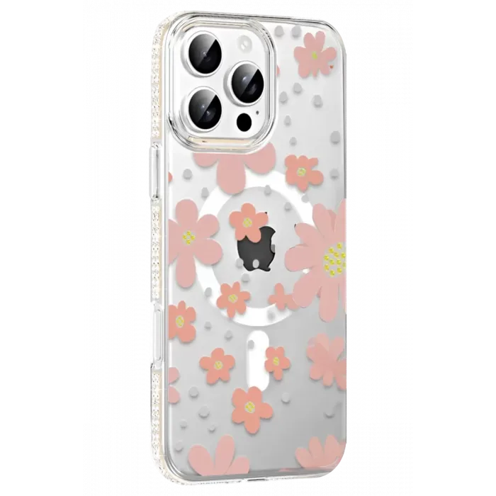Joko Apple iPhone 16 Pro Max Floral Magsafe Kapak - Pembe