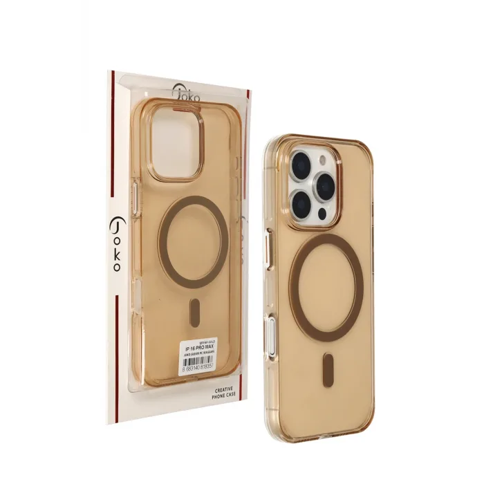 Joko iPhone 16 Pro Max Gleam PC Sert Magsafe Kılıf - Şeffaf-Gold