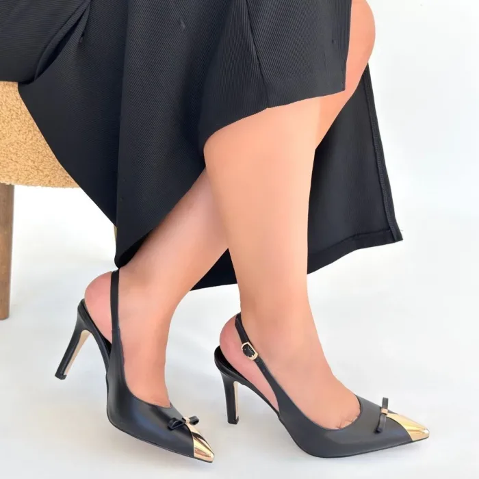 Joye Siyah Cilt Topuklu Ayakkabı