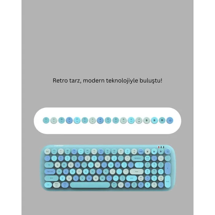 Kablosuz Retro Klavye ve Mouse Seti – 104 Tuşlu Sevimli Tasarım