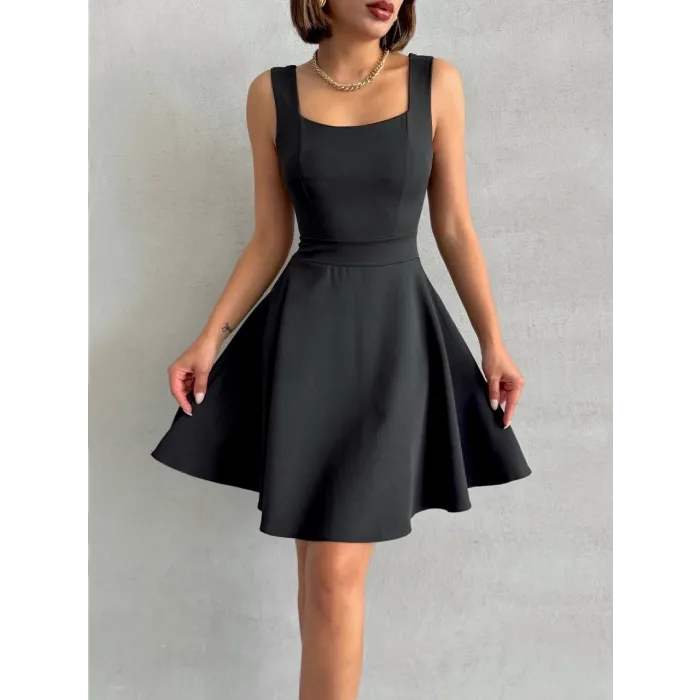 Kadın kare yaka kısa elbise s251188