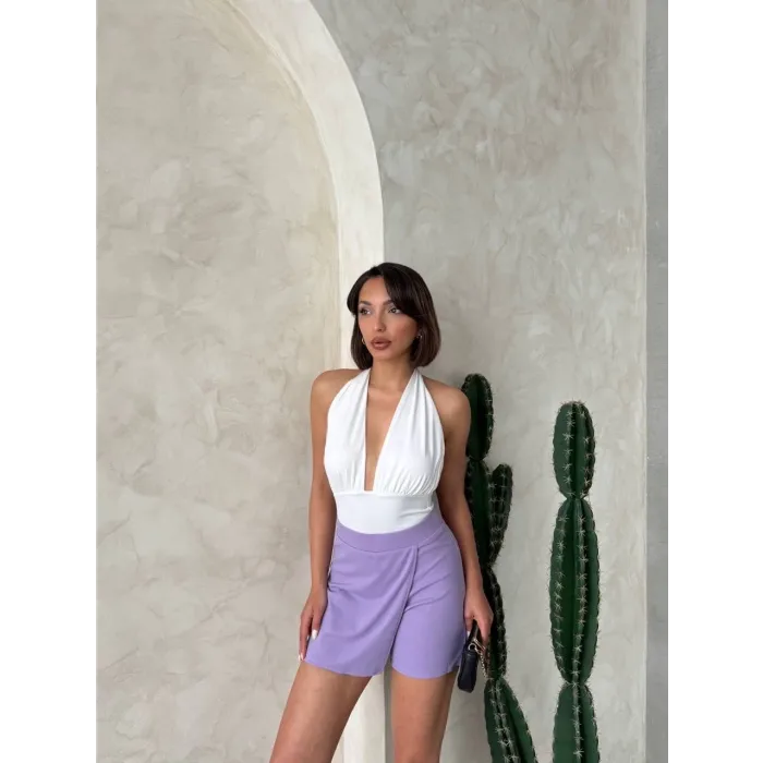 Kapaklı şort etek lila s208