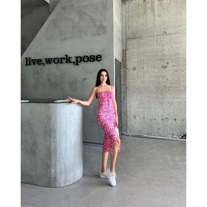 Kaşkorse Desenli askılı elbise