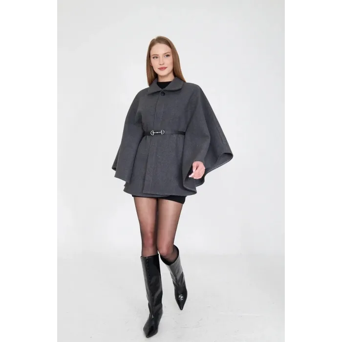 Kemerli kaşe panço antrasit pt