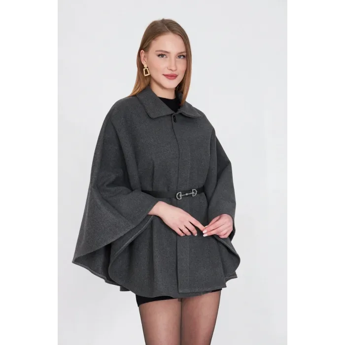 Kemerli kaşe panço antrasit pt