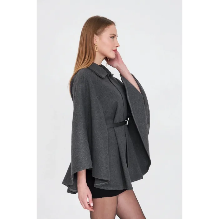 Kemerli kaşe panço antrasit pt