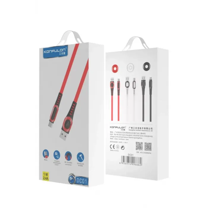 Konfulon DC01 Süper Hızlı Micro USB Kablo 1M 2.4A - Siyah