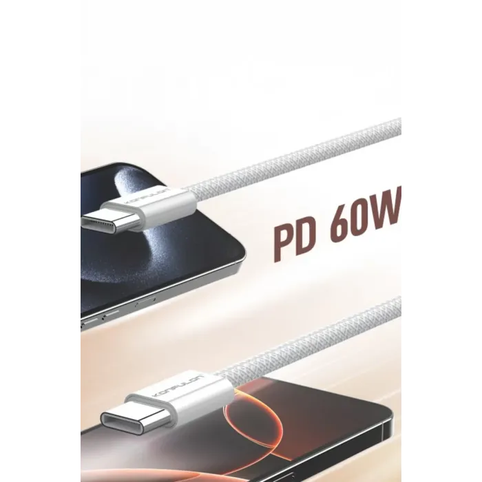 Konfulon DC82 1M 60W Type-C to Type-C PD Hızlı Şarj Kablo - Beyaz