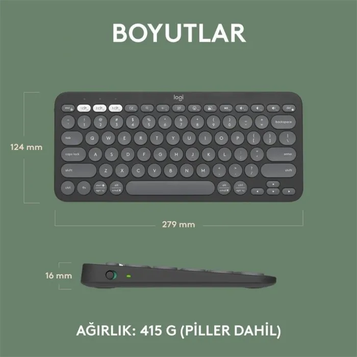 LOGITECH K380S PEBBLE KEYS 2 ÇOKLU CİHAZ ÖZELLİKLİ BLUETOOTH TÜRKÇE Q KLAVYE GRİ 920-011859