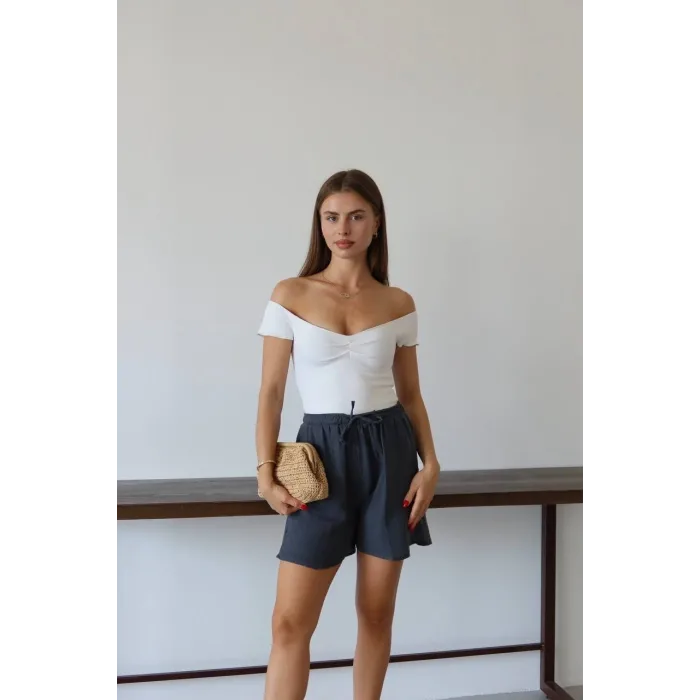 Müslin kumaş şort bağcıklı antrasit pt