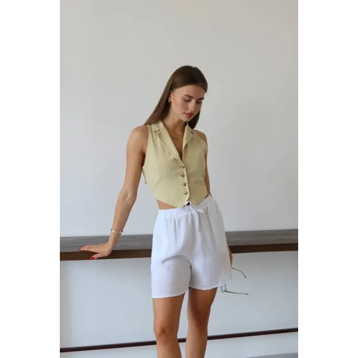 Müslin kumaş şort bağcıklı beyaz pt