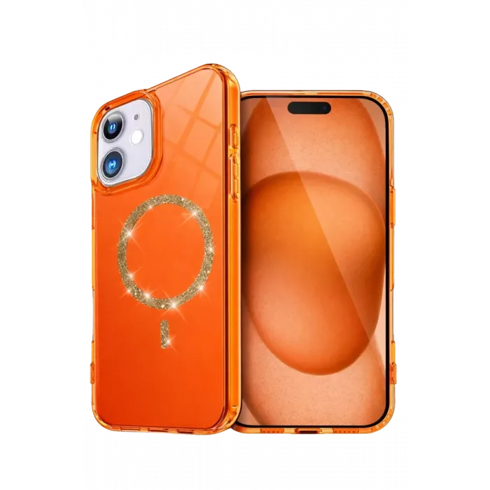 Newface Apple iPhone 11 Live Diamond Magsafe Kapak - Turuncu