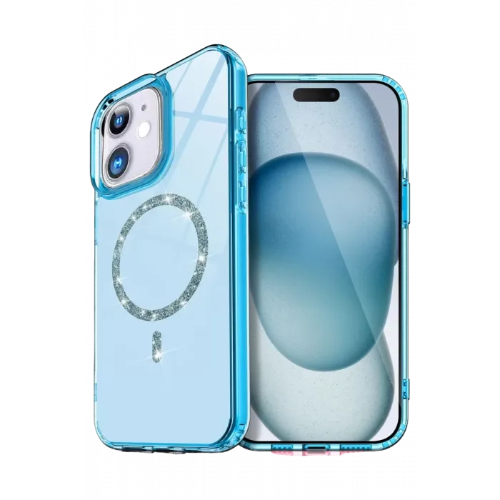 Newface Apple iPhone 12 Live Diamond Magsafe Kapak - Mavi