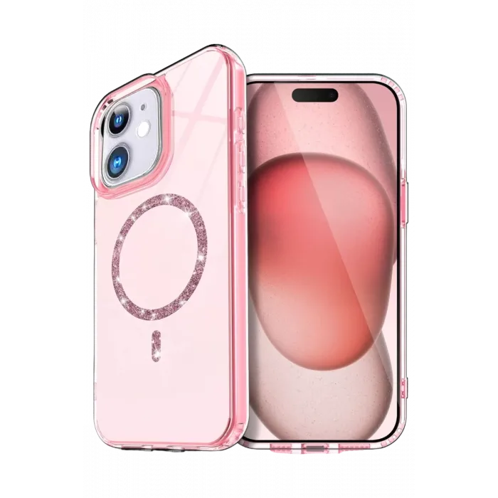 Newface Apple iPhone 12 Live Diamond Magsafe Kapak - Pembe