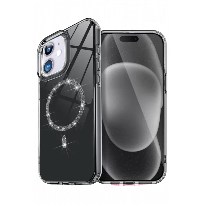 Newface Apple iPhone 12 Live Diamond Magsafe Kapak - Siyah