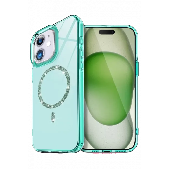 Newface Apple iPhone 12 Live Diamond Magsafe Kapak - Yeşil