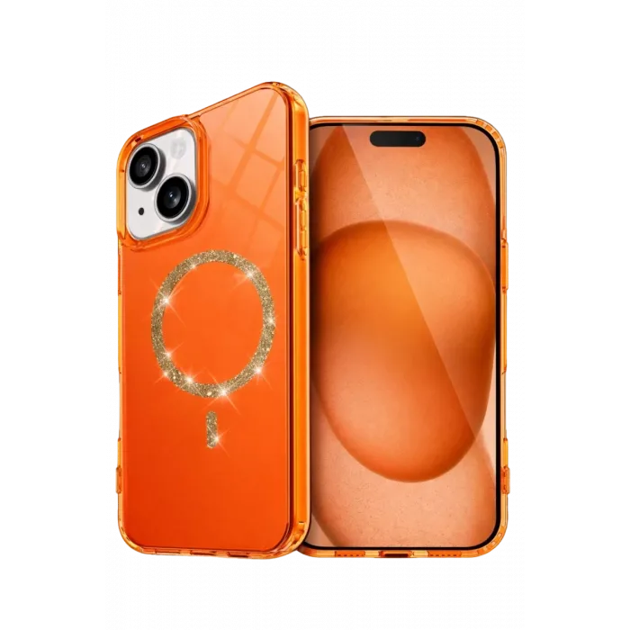Newface Apple iPhone 14 Live Diamond Magsafe Kapak - Turuncu