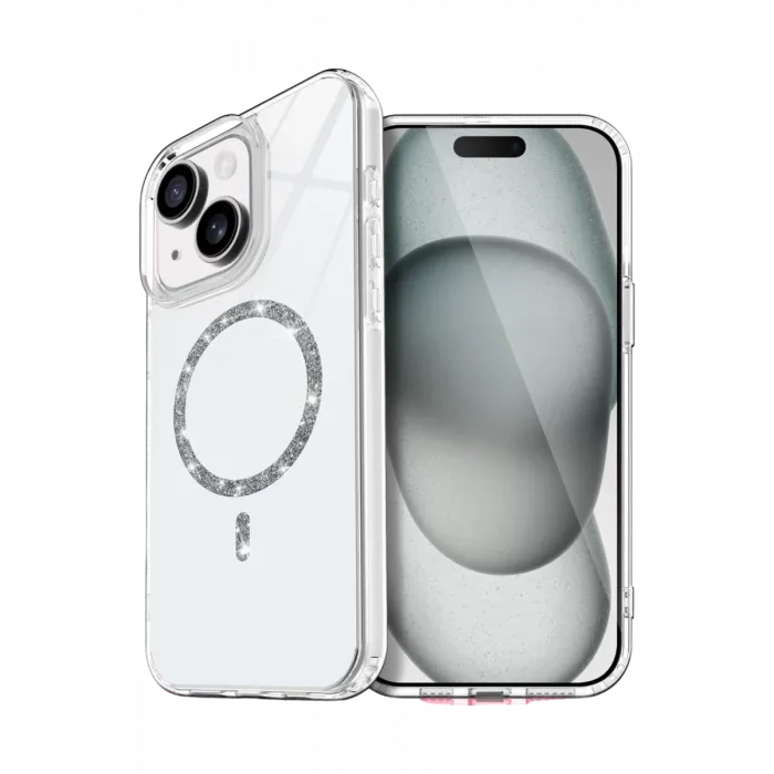 Newface Apple iPhone 15 Plus Live Diamond Magsafe Kapak - Şeffaf