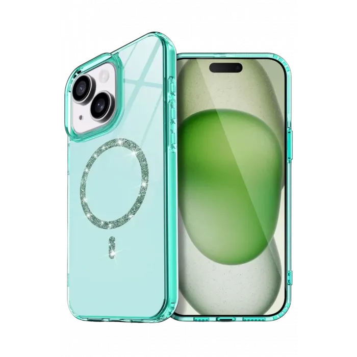 Newface Apple iPhone 15 Plus Live Diamond Magsafe Kapak - Yeşil