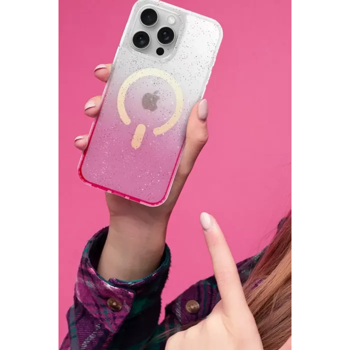 Newface Apple iPhone 15 Plus Pummel Shiny Magsafe Kapak - Pembe