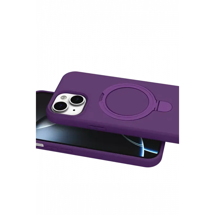 Newface Apple iPhone 15 Plus Regal Magsafe Standlı Kapak - Derin Mor