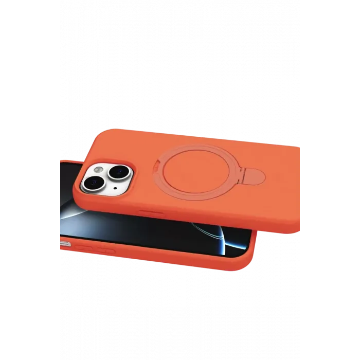 Newface Apple iPhone 15 Plus Regal Magsafe Standlı Kapak - Turuncu